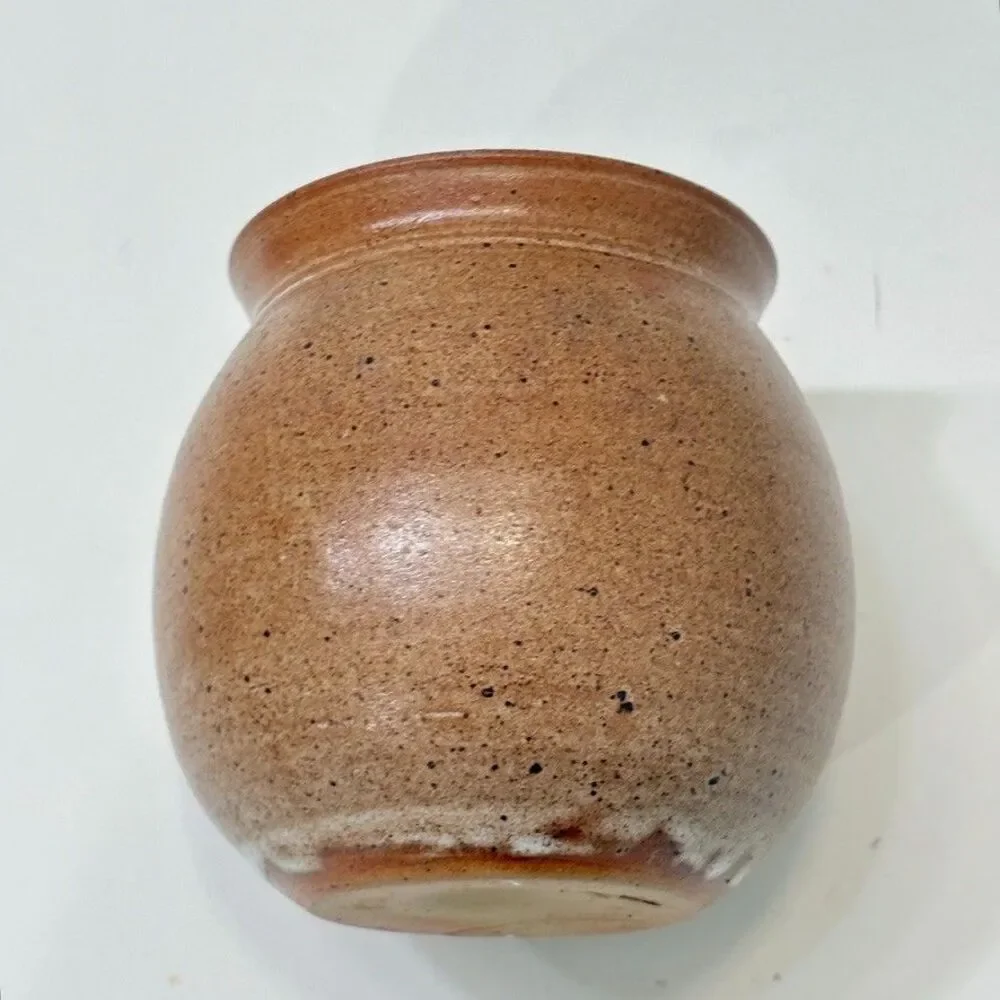 Studio Art Pottery Stoneware Vase Artist Signed 6in Brown Speckled Rustic Decor